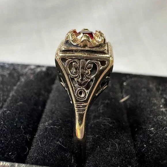Vintage 14KGF Joseph Esposito Art Decor / Art Nouveau style Ring with Ruby - Picture 11 of 15